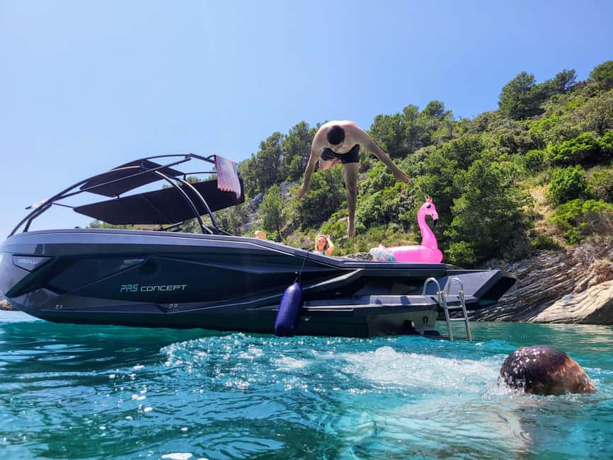 From Split: Blue Cave, Hvar, Mamma Mia, 5 Islands boat Tour - The boat set-up: shade, comfort, and what $96 actually covers